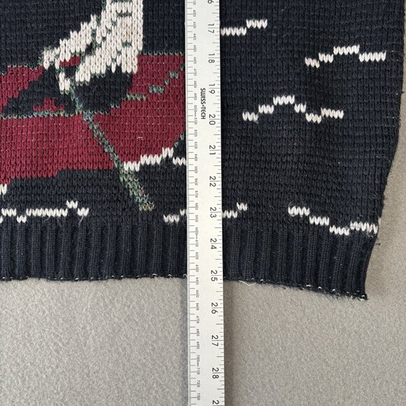 VTG Graphic Knit Sweater Mens L Boat Scenic 80s 90s Cozy Pullover Outdoor Retro - Picture 8 of 16